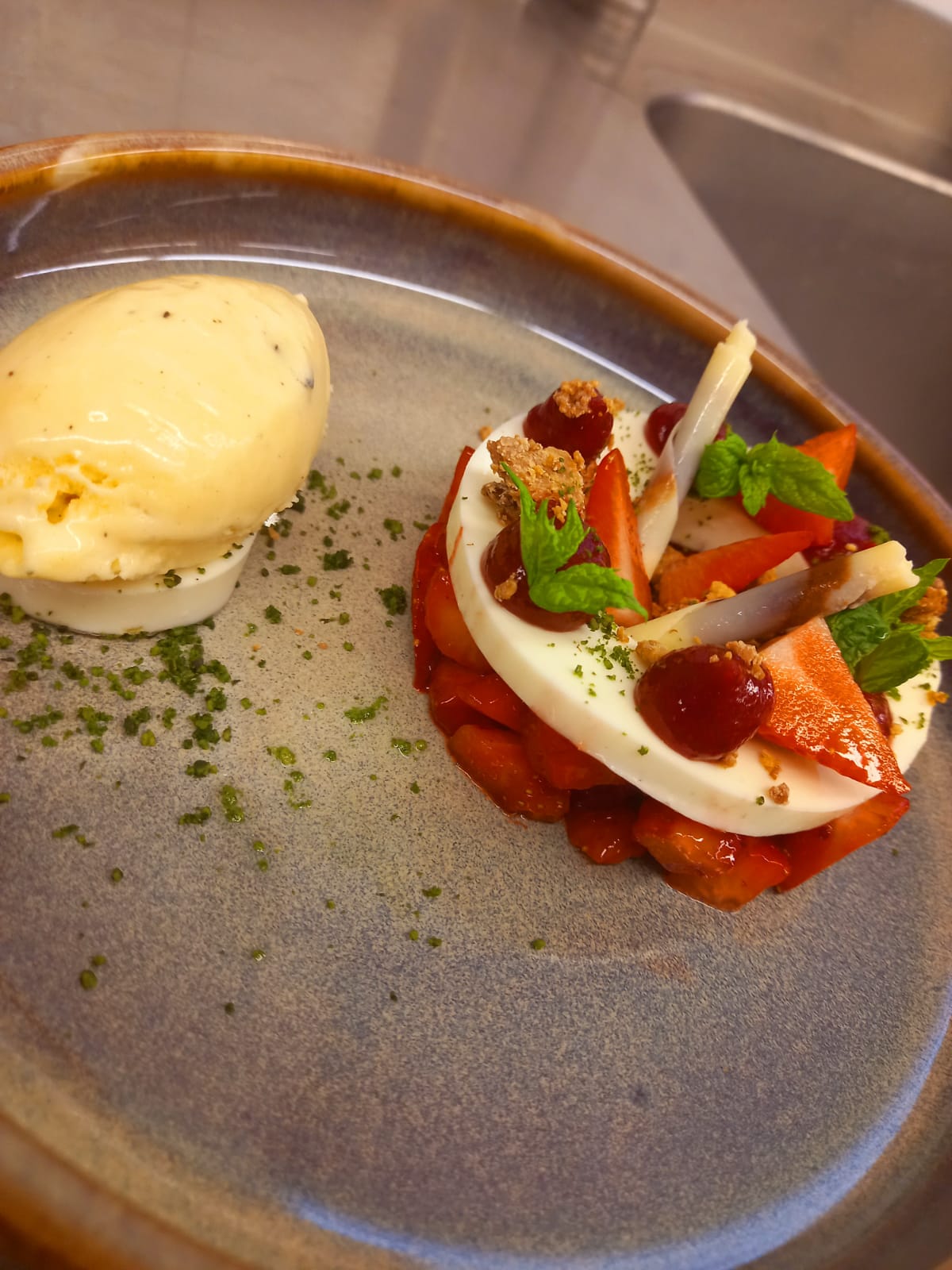 Mozzarella mit Erdbeeren und Eis